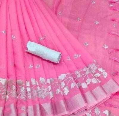 GLOWMOROUS Self Design Ikkat Chanderi Saree(Pink)