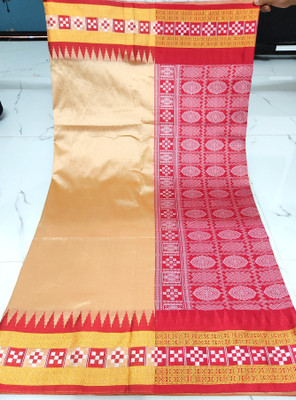 Ayan Creation Solid/Plain Sambalpuri Silk Blend Saree(Cream)