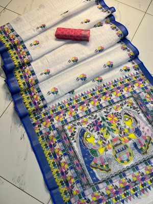 Mervadiya Self Design Bollywood Cotton Linen, Linen Saree(White)