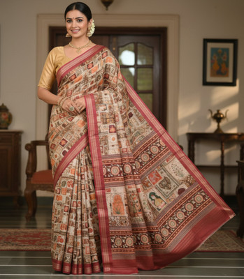 KalaKatha Digital Print Bollywood Cotton Silk Saree(Pink)