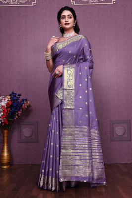 ShopGlobal Woven, Printed Banarasi Jacquard, Art Silk Saree(Purple)