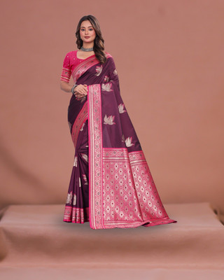MANSSAREE Woven Banarasi Art Silk Saree(Purple)
