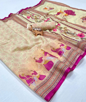 Meet Trendz Printed Bollywood Cotton Silk Saree(Beige)
