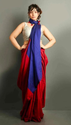 Kumaresh Creation Color Block Daily Wear Cotton Silk Saree(Red, Blue)