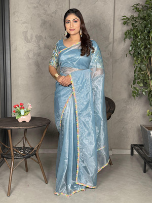RUCHKET Embroidered Bollywood Net Saree(Light Blue)