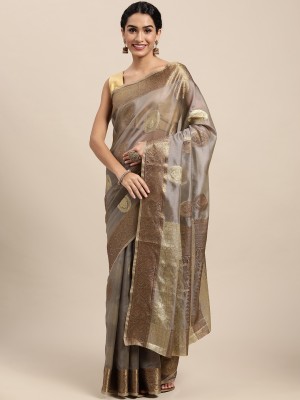 Kimisha Woven Kanjivaram Organza Saree(Grey)