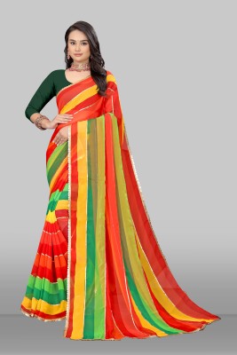 YESHU ENTERPRISE Striped, Embroidered Bollywood Georgette Saree(Multicolor)