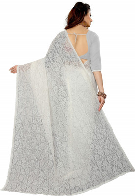 Nexaafashion Embroidered Bollywood Net Saree(White)