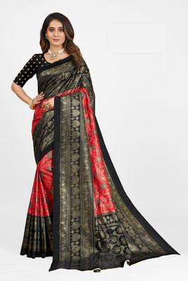 Kanooda Prints Printed Mysore Art Silk Saree(Multicolor)