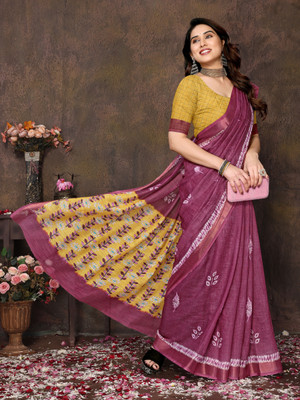 HITESH ENTERPRISE Digital Print Banarasi Cotton Linen Saree(Maroon)
