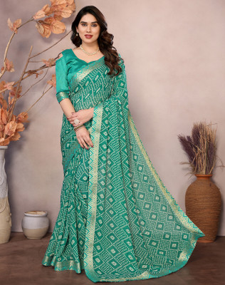 Divastri Solid/Plain Bollywood Georgette, Lace Saree(Green)