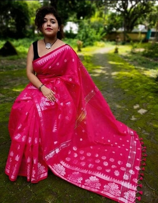 SMRITI HANDLOOM Woven Handloom Cotton Silk Saree(Pink)