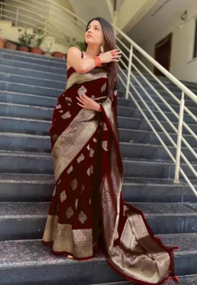 SWAMI STUDIO Self Design Banarasi Art Silk Saree(Maroon)