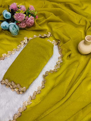 Saraswati Fab Embroidered Bollywood Chiffon Saree(Light Green)