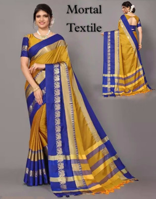 Mortal Textile Solid/Plain Handloom Cotton Silk Saree(Cream)