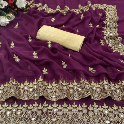 ARVAT FAB Embroidered Bollywood Georgette Saree(Purple)