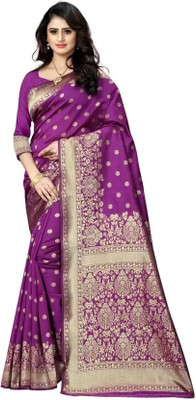 K SALIYA ENTERPRISE Geometric Print Kanjivaram Tussar Silk Saree(Purple)