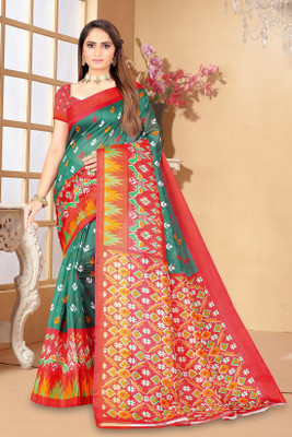 Suali Printed Bandhani Art Silk Saree(Green)