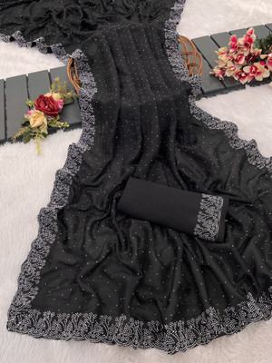 SHRIMORI Embellished Bollywood Silk Blend Saree(Black)