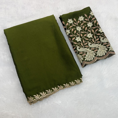 Ttex Solid/Plain, Embellished Bollywood Art Silk Saree(Green)