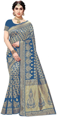 YASHIKA Printed Banarasi Silk Blend Saree(Blue)