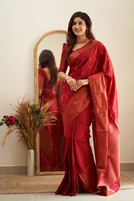 JATADHAR FAB Self Design Banarasi Jacquard Saree(Red)