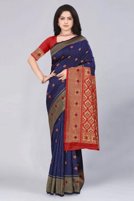 MUKHITA Woven Kanjivaram Silk Blend Saree(Dark Blue)