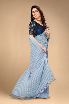 saanvi Checkered, Self Design Bollywood Chiffon Saree(Grey)