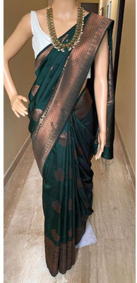KRISHU ETHNICS Applique Banarasi Art Silk Saree(Green)