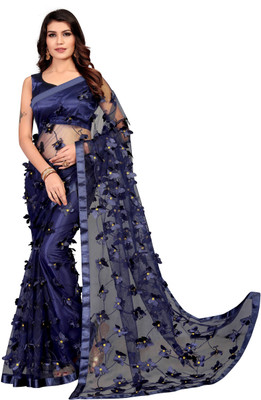 Aika Printed Bollywood Net Saree(Dark Blue)