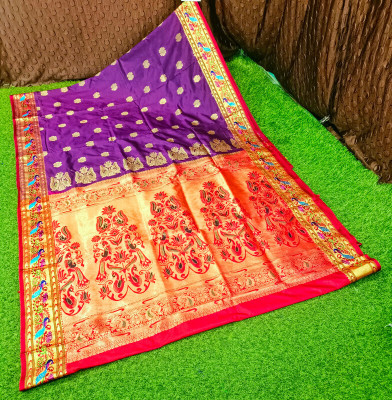 HouseOfCommon Woven Paithani Art Silk Saree(Pink, Purple)