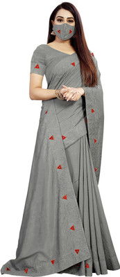 pUNYATHA CREATION Embroidered Chanderi Art Silk Saree(Grey)