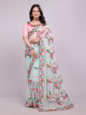 FAMOUS ZONE Embroidered Bollywood Net Saree(Light Green)