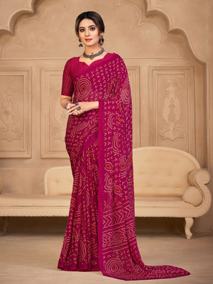 ANOUK Printed Bandhani Chiffon Saree(Pink)