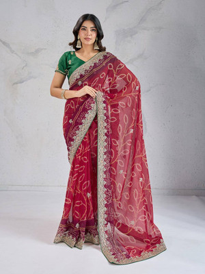 ZARISTACREATION Embroidered Bollywood Silk Blend Saree(Maroon)