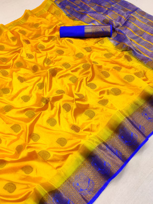 BHOLEBABA CREATION Self Design, Solid/Plain Banarasi Tussar Silk Saree(Yellow)
