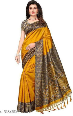 Wonaya Fab Self Design Handloom Art Silk Saree(Yellow)