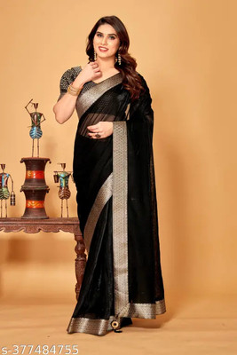 HouseOfCommon Embellished Bollywood Art Silk, Silk Blend Saree(Black)