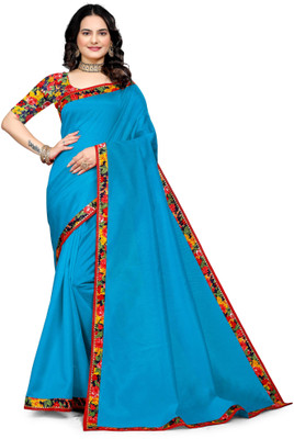 manish Solid/Plain Ikkat Cotton Blend, Silk Blend Saree(Light Blue)
