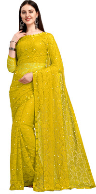 LOROFY Self Design Bollywood Net Saree(Blue)