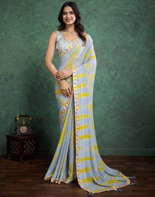 Samah Printed, Embellished Bollywood Georgette Saree(Grey)