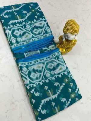 Soma Tant saree Mahal Self Design, Woven, Geometric Print Handloom Cotton Silk Saree(Green)