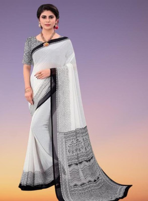 het designer studio Printed Banarasi Georgette Saree(Black)