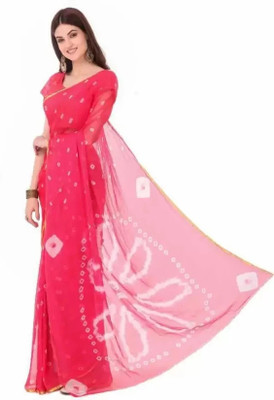 Swarne Printed Bandhani Chiffon Saree(Pink)