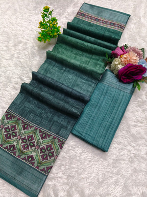 HouseOfCommon Woven Kanjivaram Pure Cotton, Cotton Linen Saree(Blue)