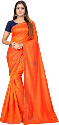 SISA ENTERPRIZE Embellished, Solid/Plain Bollywood Net Saree(Orange)