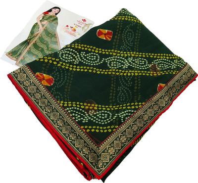 Ranisatiya Creation Printed Bandhani Georgette Saree(Green)