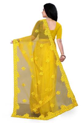 SPAREN CREATION Self Design Bollywood Net Saree(Yellow)