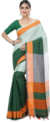 GitAsit Self Design Handloom Pure Cotton Saree(Dark Green)