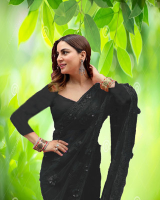 Tirth International Embroidered Bollywood Net Saree(Black)